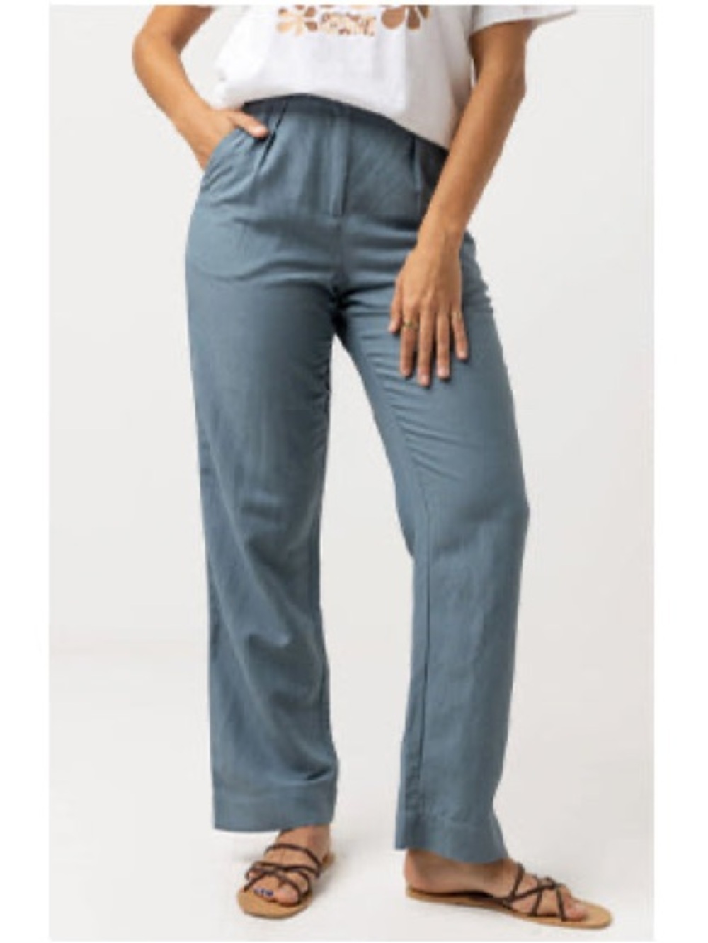 Rhythm Retreat Pants Blue Ramie Rayon High Rise Minimal Coastal